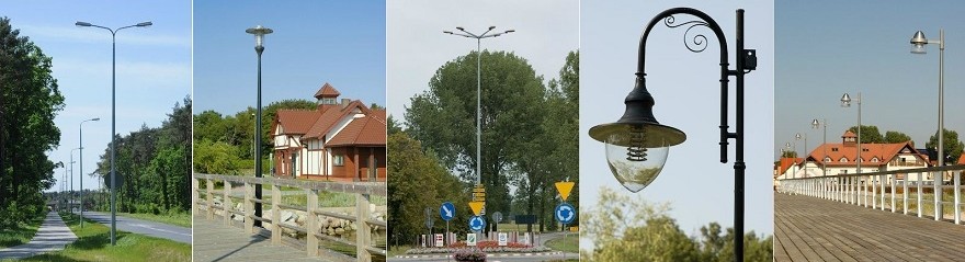 Различные виды уличных столбов освещения