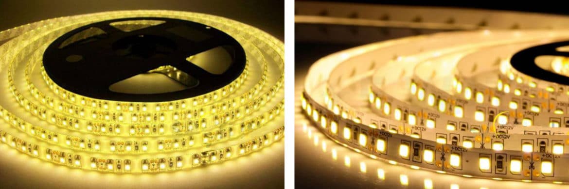 СЛ  на 60 (слева) и 120 smd светодиодов на метр
