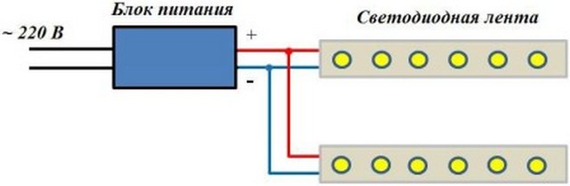 Схема параллельного подключения монохромных лент