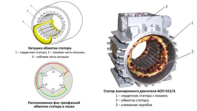 Укладка катушек обмотки статора асинхронного двигателя