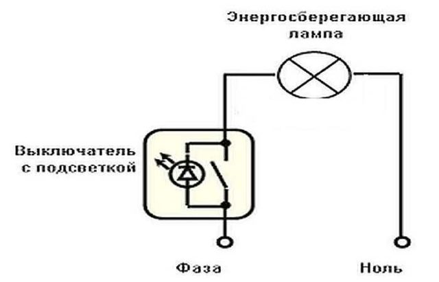 Схема освещения, если на выключателе есть подсветка